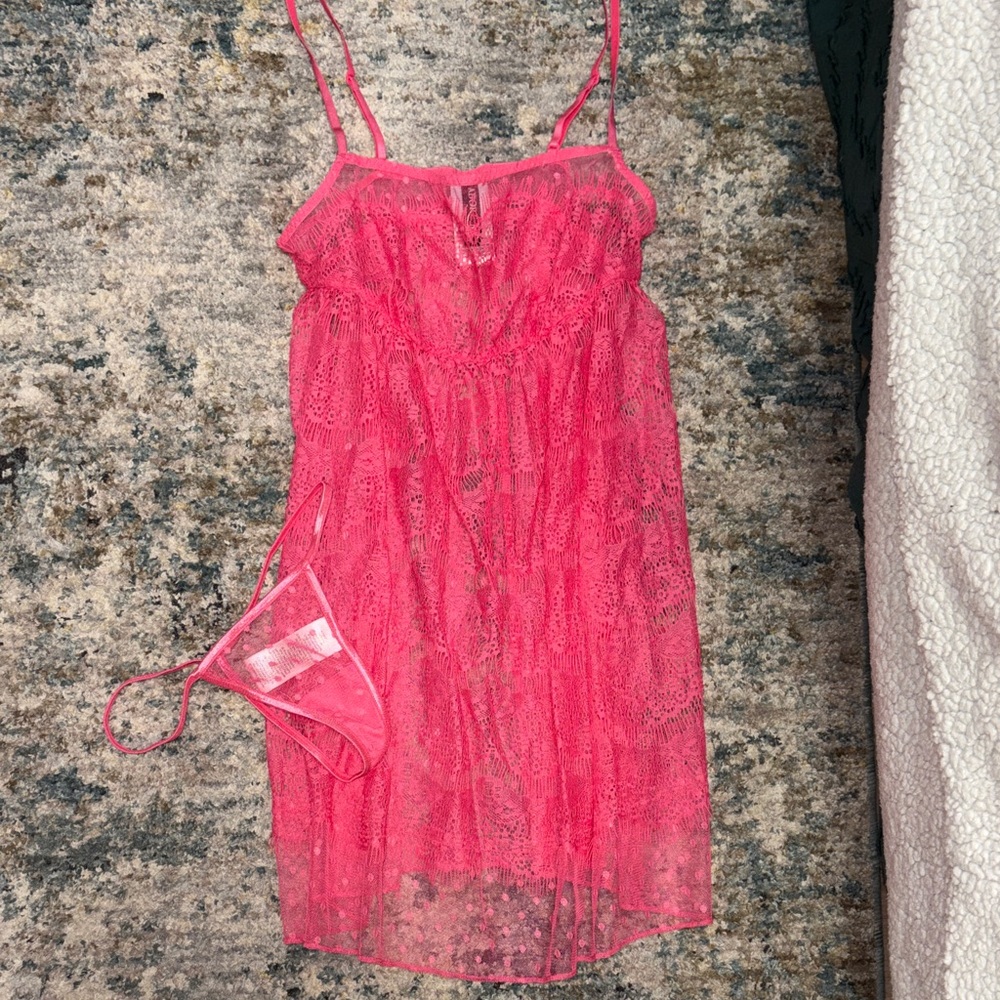 Adore Me Pink Lace Lingerie Set